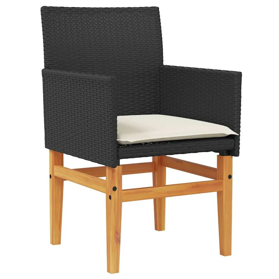 Chaises de jardin coussins lot de 2 noir résine tressée et bois - 4