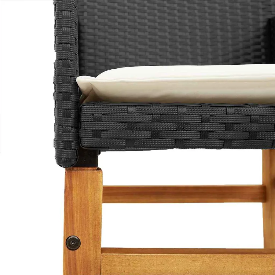 Chaises de jardin coussins lot de 2 noir résine tressée et bois - 8