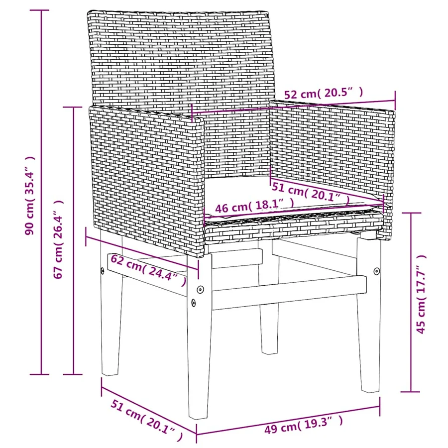 Chaises de jardin coussins lot de 2 noir résine tressée et bois - 9
