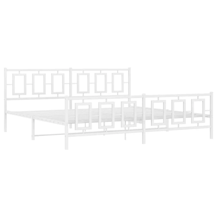 Cadre de lit métal sans matelas et pied de lit blanc 193x203 cm - 3