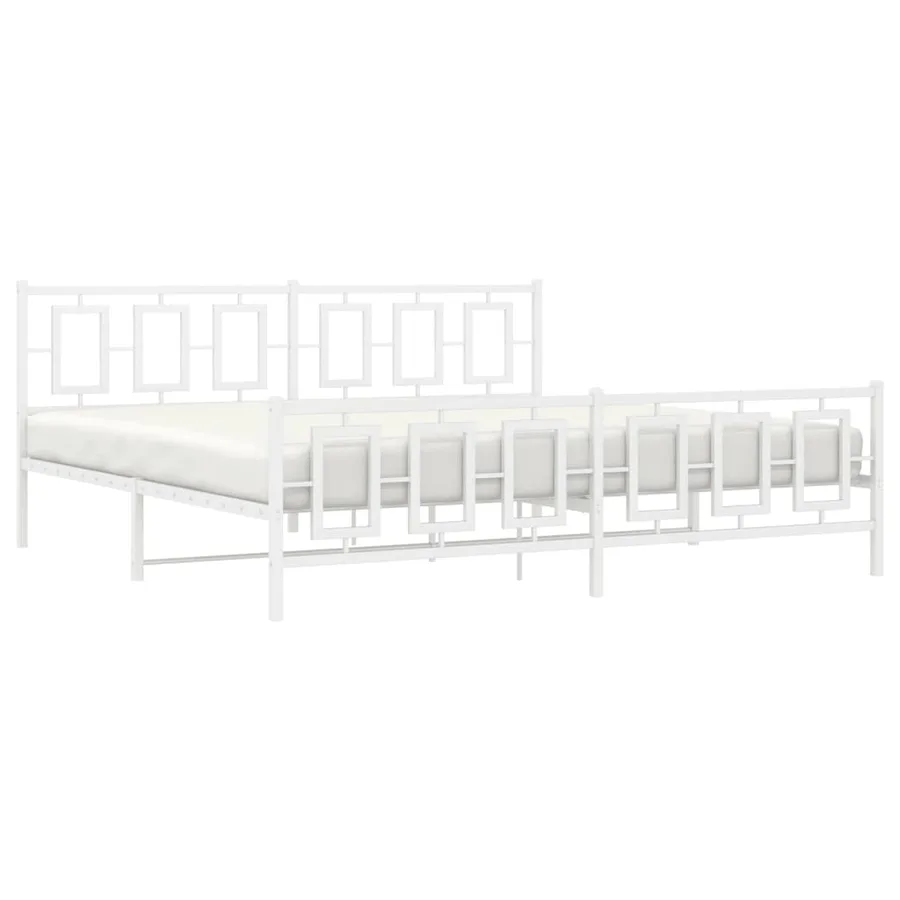 Cadre de lit métal sans matelas et pied de lit blanc 193x203 cm - 4