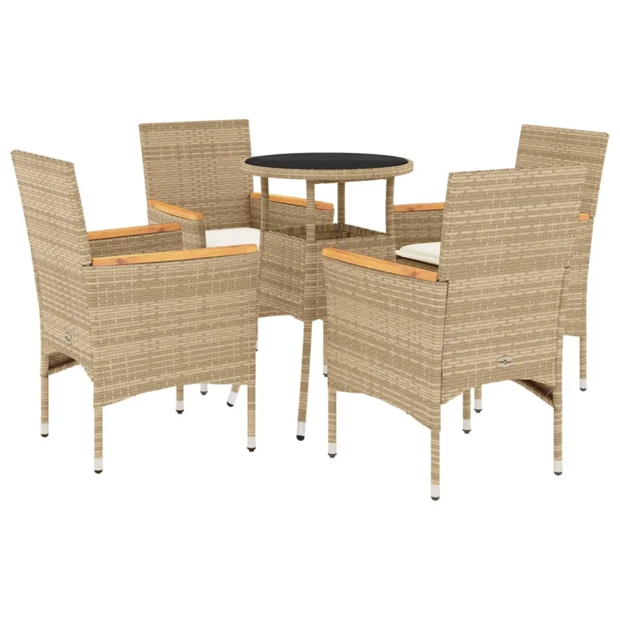Ensemble à manger de jardin et coussins 5 pcs beige rotin verre - 2
