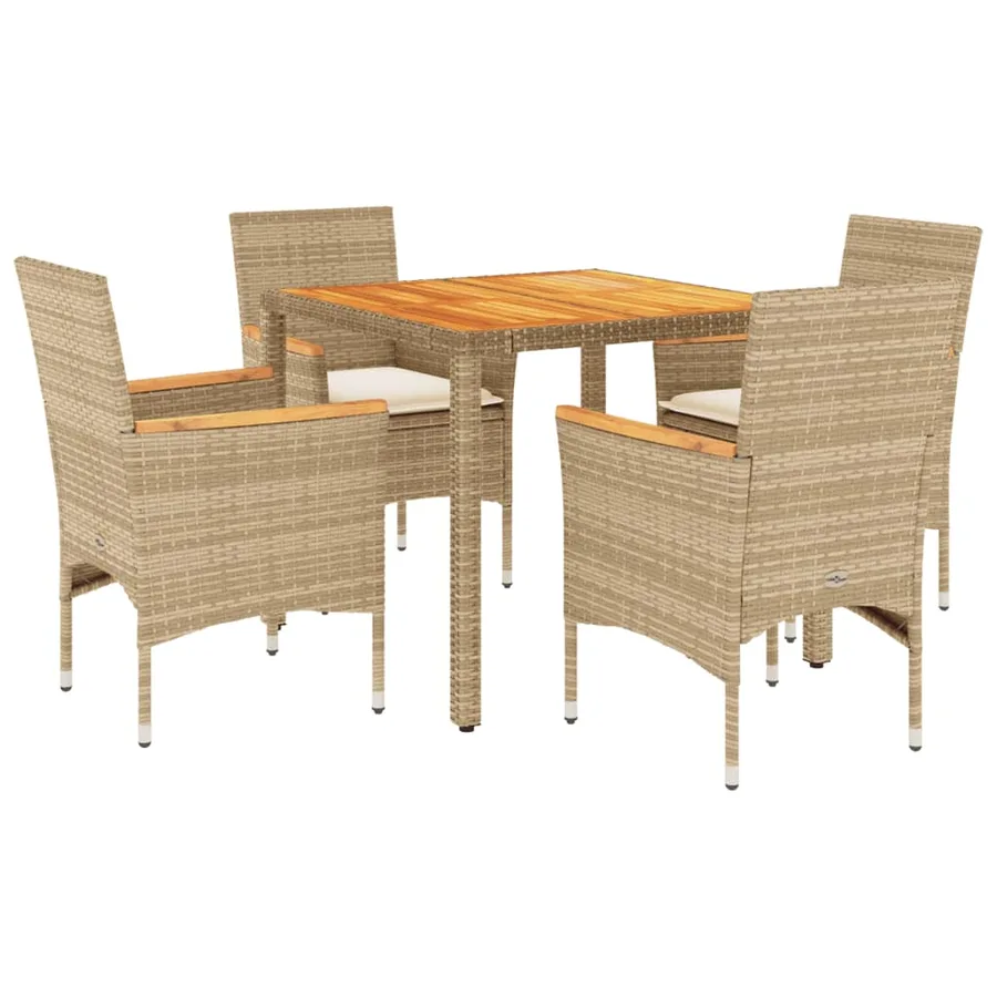 Ensemble à manger de jardin et coussins 5pcs beige rotin acacia - 2
