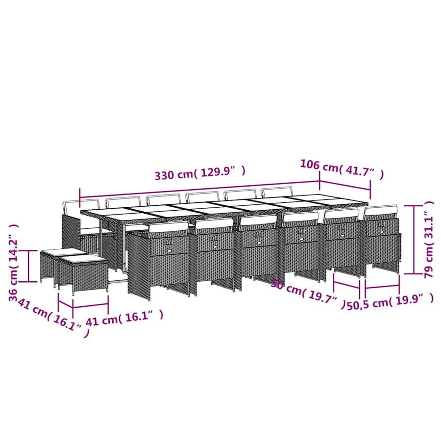 Ensemble à manger de jardin et coussins 17 pcs gris clair rotin - 11