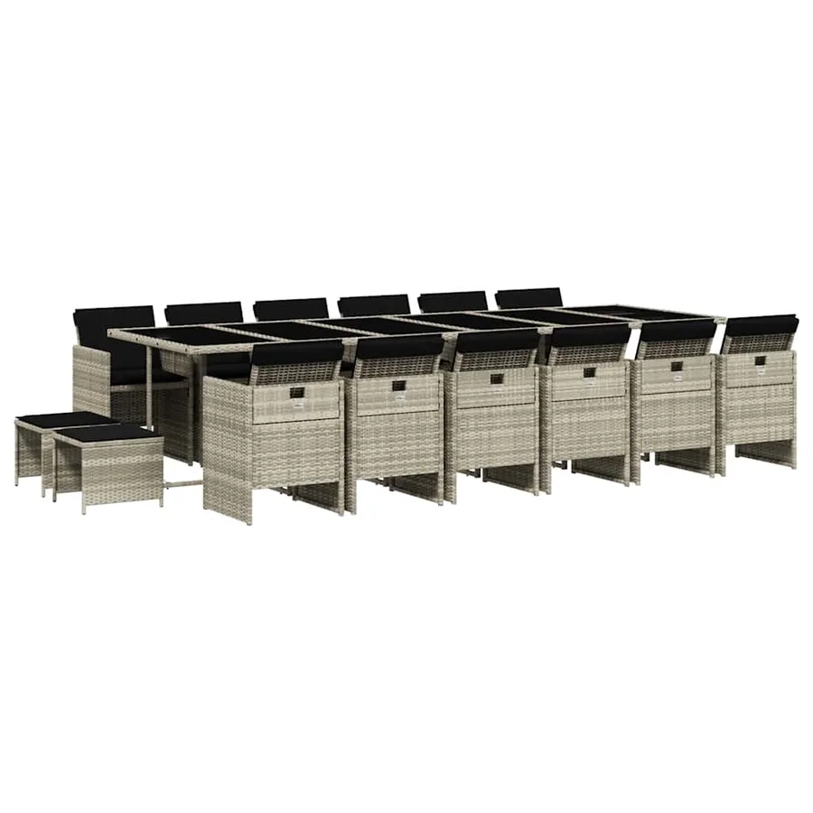 Ensemble à manger de jardin et coussins 17 pcs gris clair rotin - 2