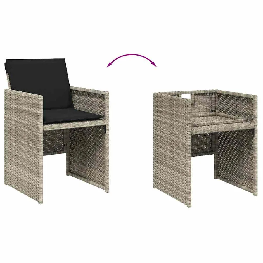 Ensemble à manger de jardin 11pcs avec coussins gris poly rotin - 6