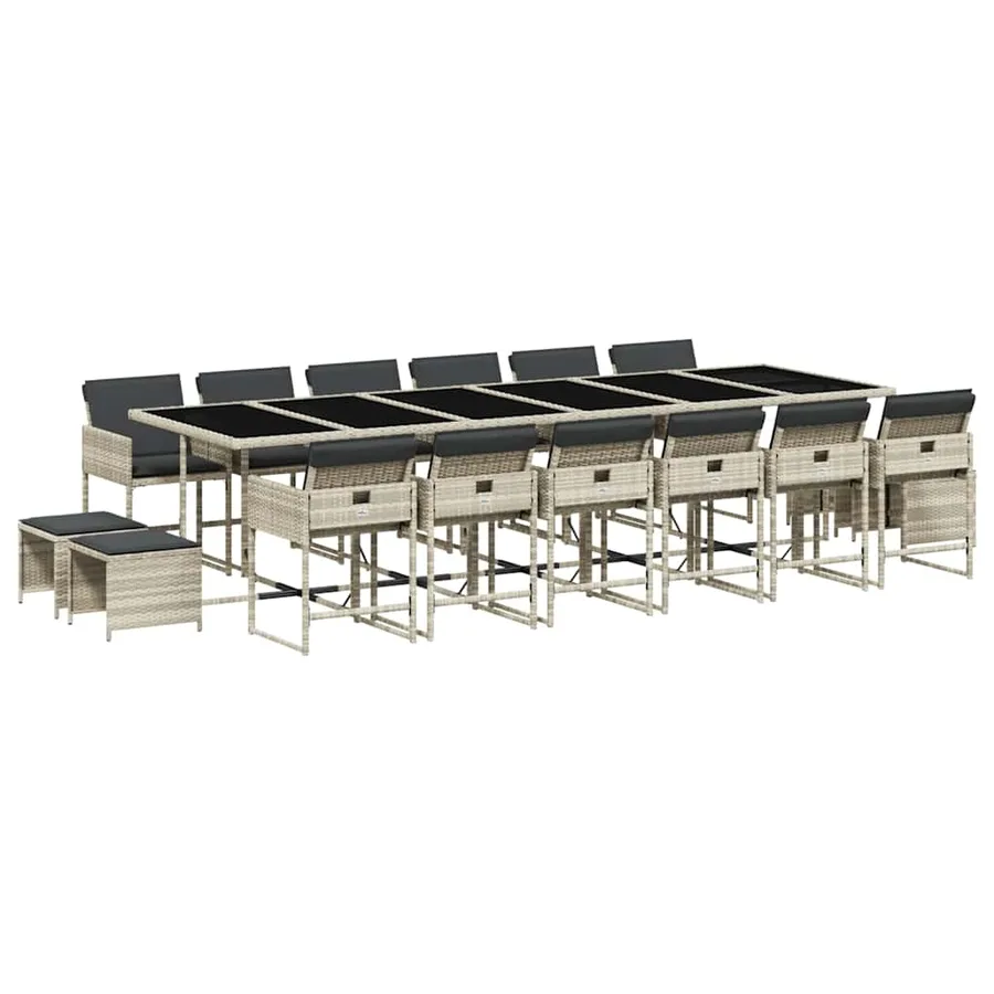 Ensemble à manger de jardin et coussins 17 pcs gris clair rotin - 2