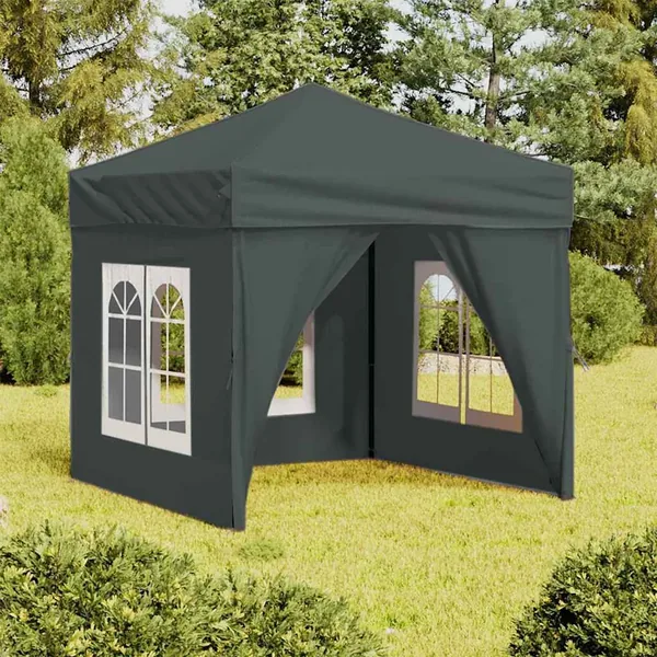 Tente de réception pliable avec parois Anthracite 2x2 m