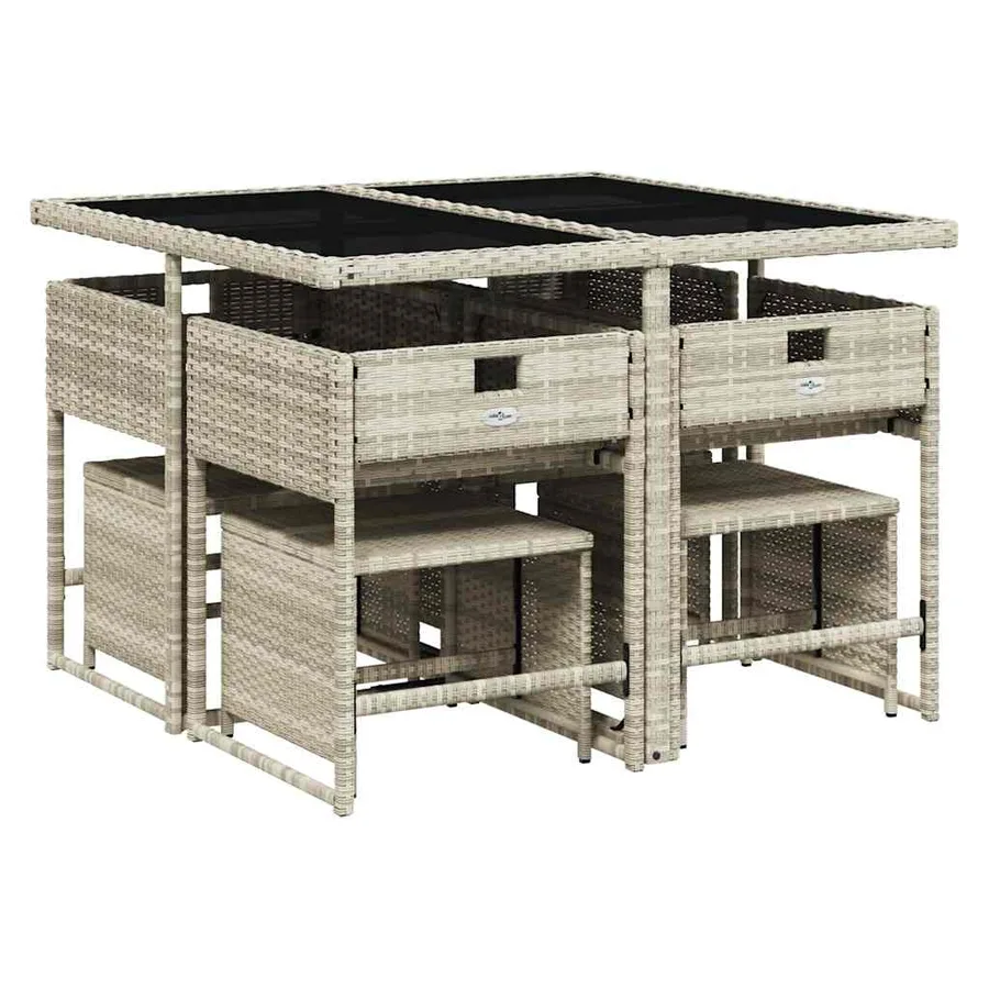 Ensemble à manger de jardin et coussins 9 pcs gris clair rotin - 3