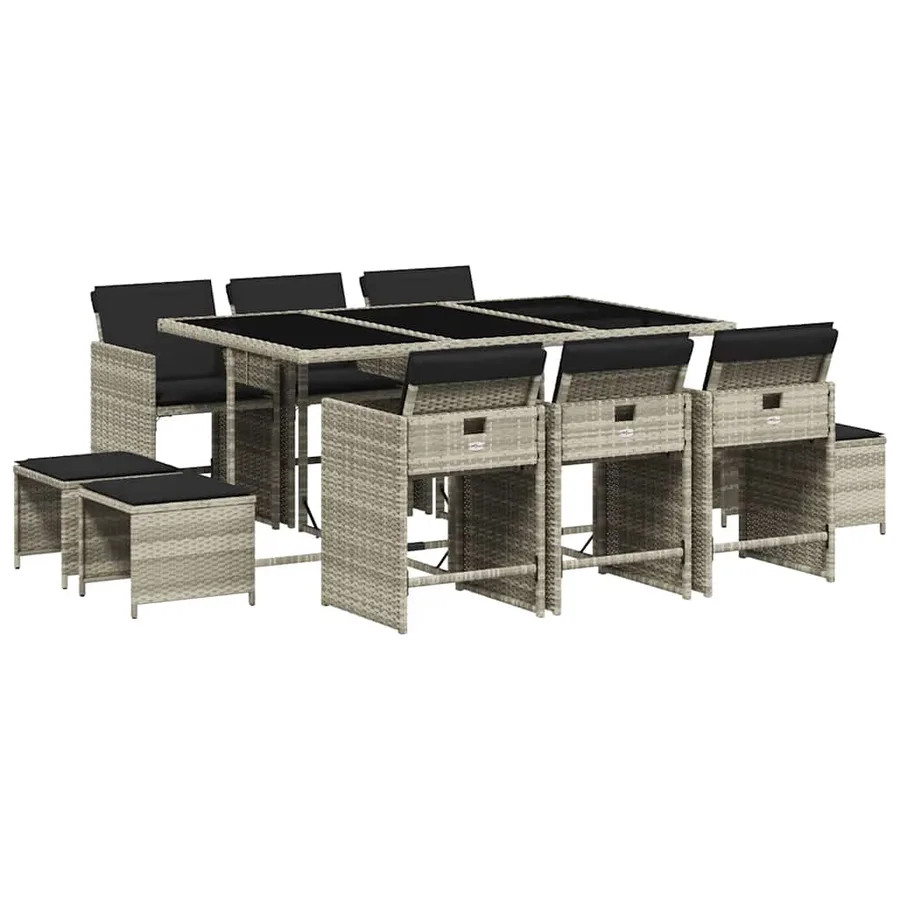Ensemble à manger de jardin 11pcs avec coussins gris poly rotin - 2