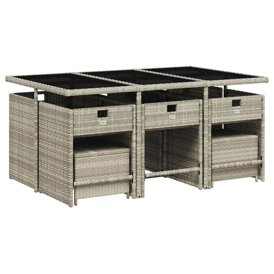 Ensemble à manger de jardin 11pcs avec coussins gris poly rotin - 3