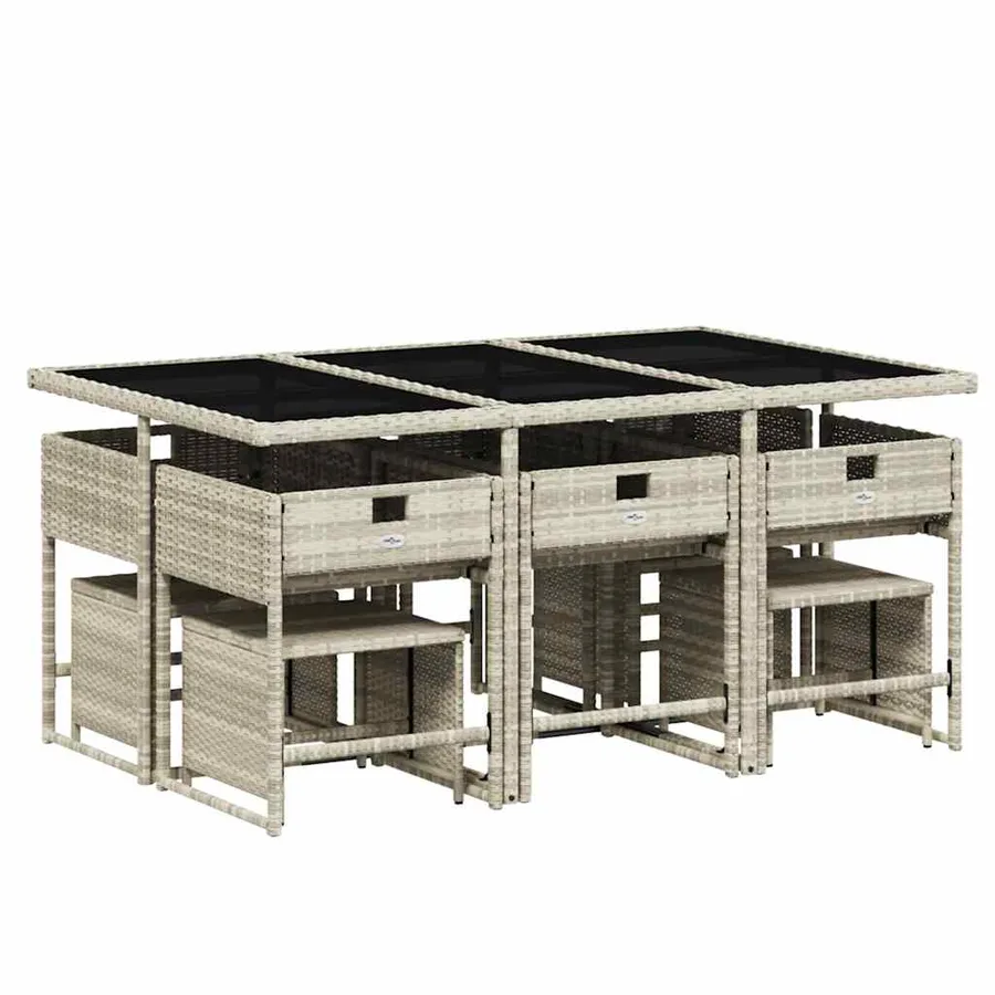 Ensemble à manger de jardin 11pcs avec coussins gris poly rotin - 3