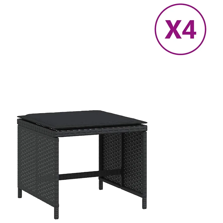 Tabourets de jardin et coussins lot de 4 noir 41x41x36 cm rotin - 2