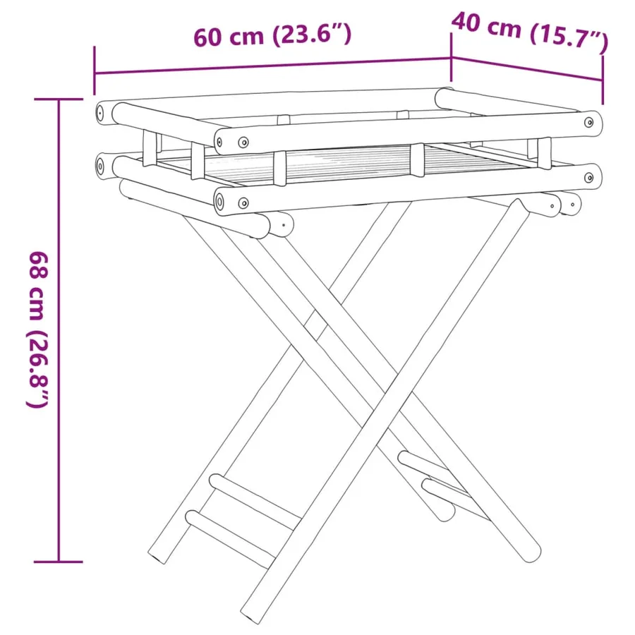 Table à plateau pliante 60x40x68 cm bambou - 10