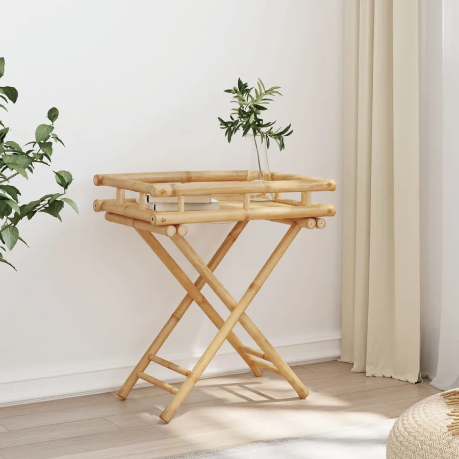 Table à plateau pliante 60x40x68 cm bambou - 4