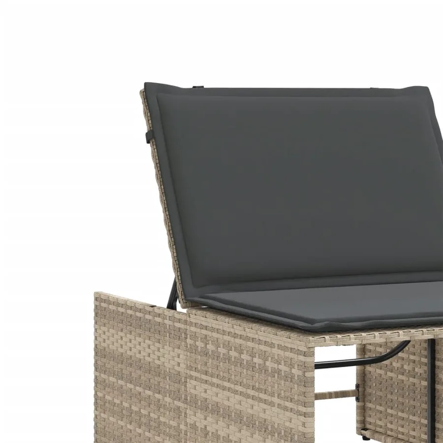 Chaises longues 2 pièces avec table en résine tressée gris clair - 10