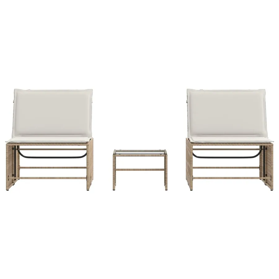 Chaises longues 2 pièces avec table en résine tressée gris clair - 32