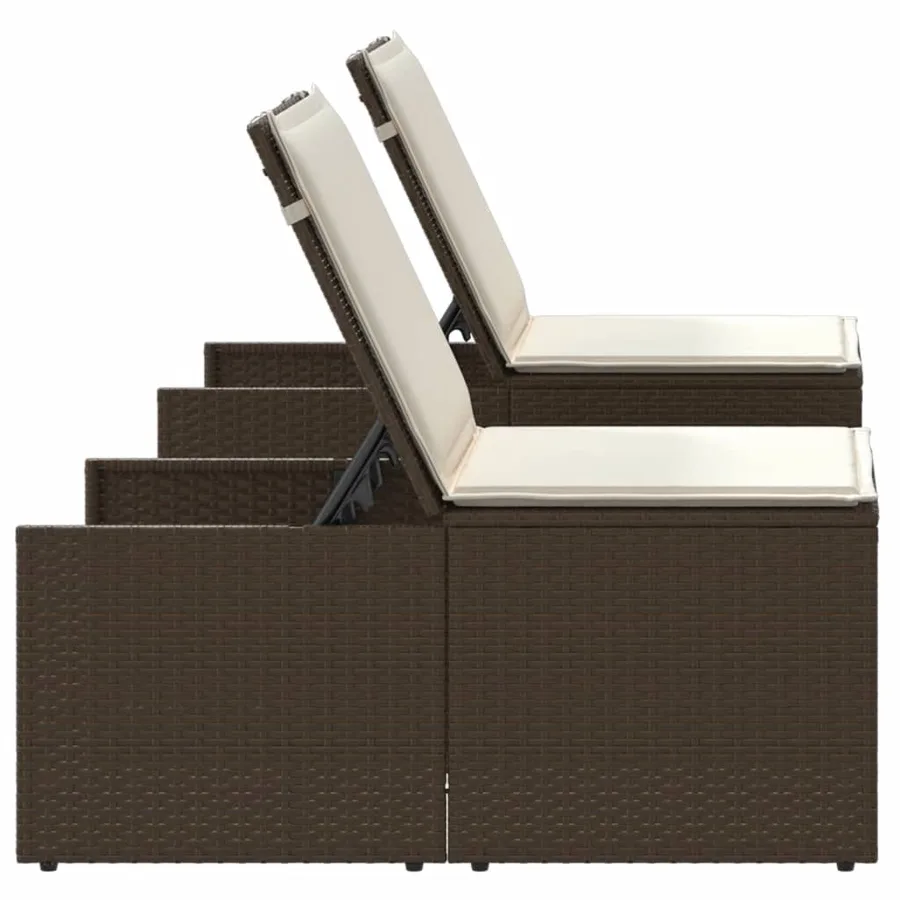 Chaises longues 2 pièces avec table en résine tressée gris clair - 46