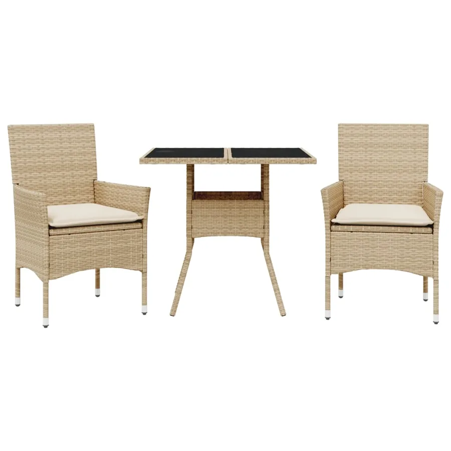 Ensemble à manger de jardin et coussins 3 pcs beige rotin verre - 2