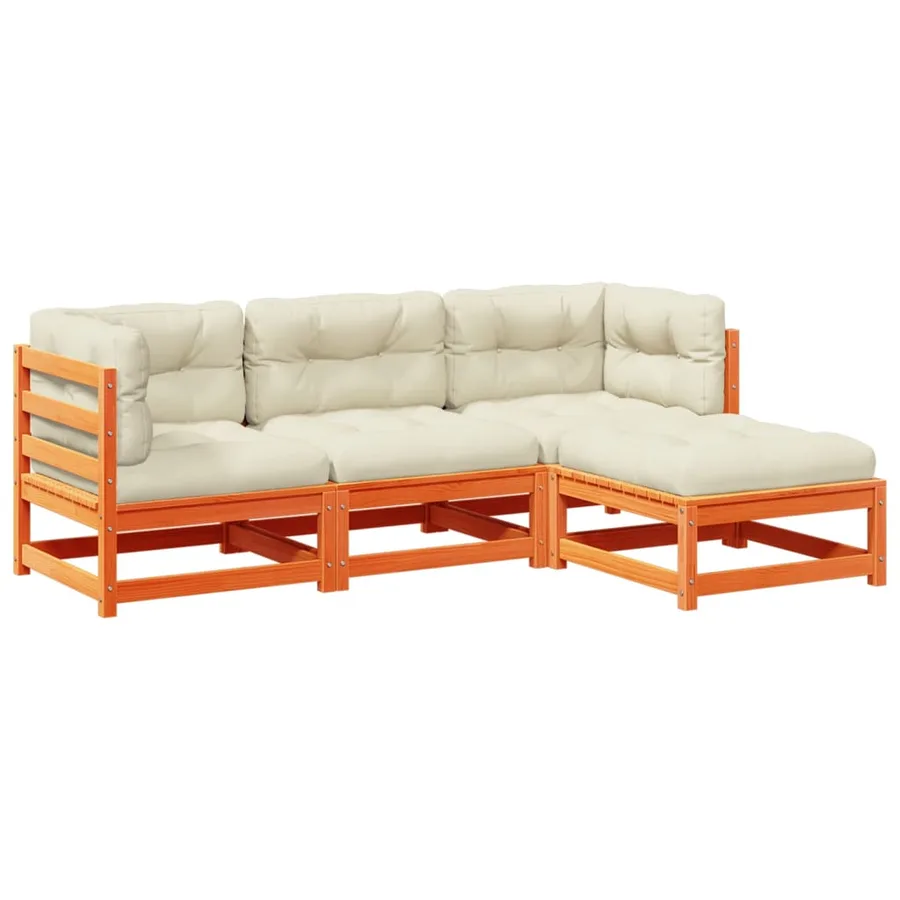Salon de jardin 4 pcs avec coussins cire marron bois pin massif - 2