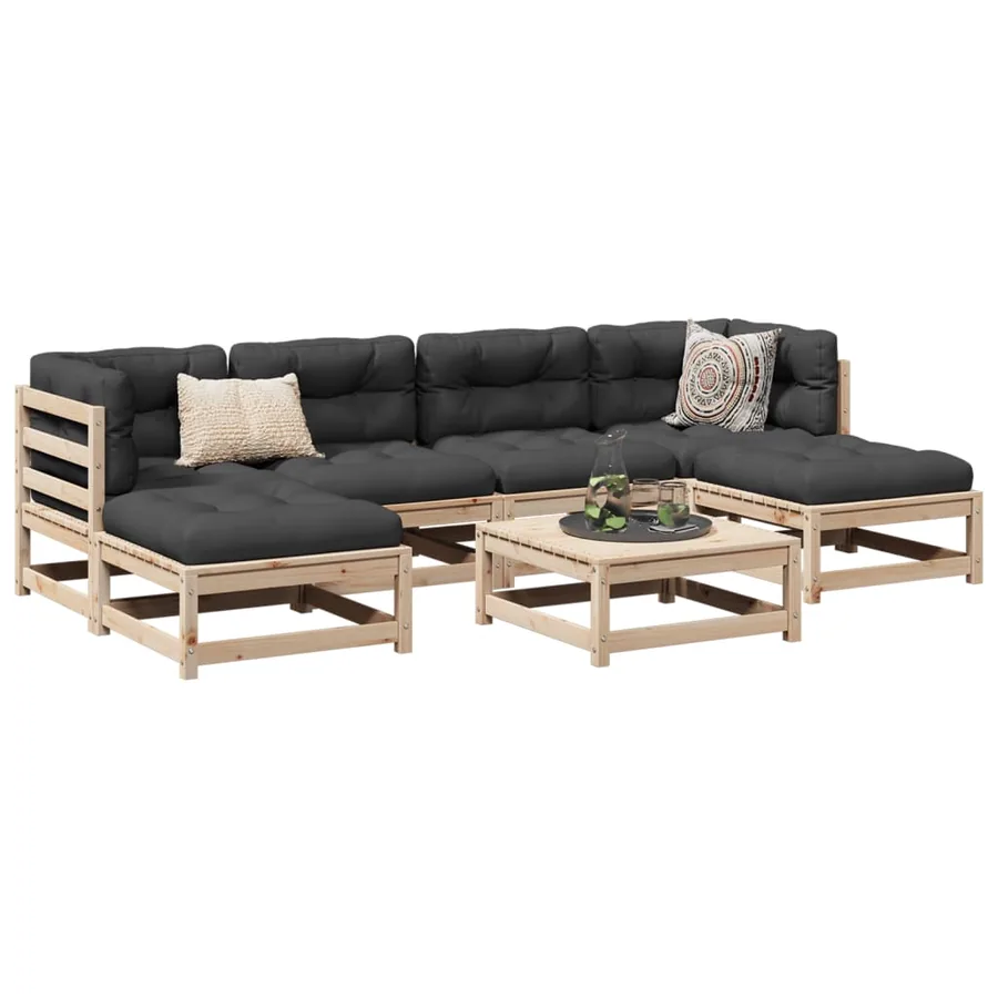 Salon de jardin 7 pcs avec coussins bois de pin massif