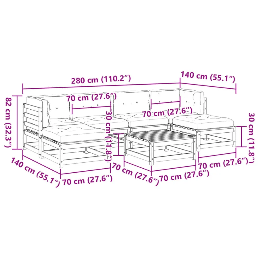 Salon de jardin 7 pcs avec coussins bois de pin massif - 14