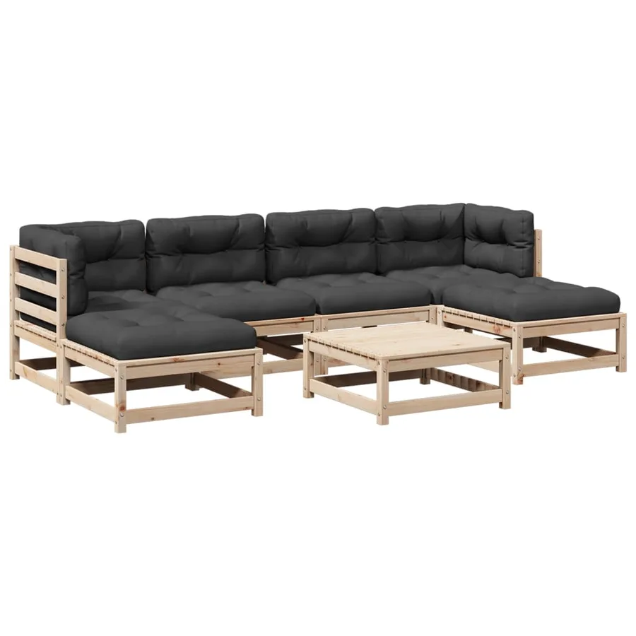 Salon de jardin 7 pcs avec coussins bois de pin massif - 2