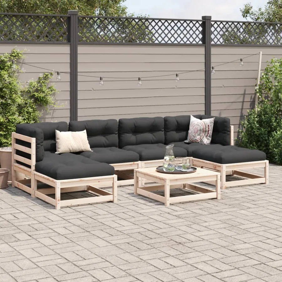 Salon de jardin 7 pcs avec coussins bois de pin massif - 3