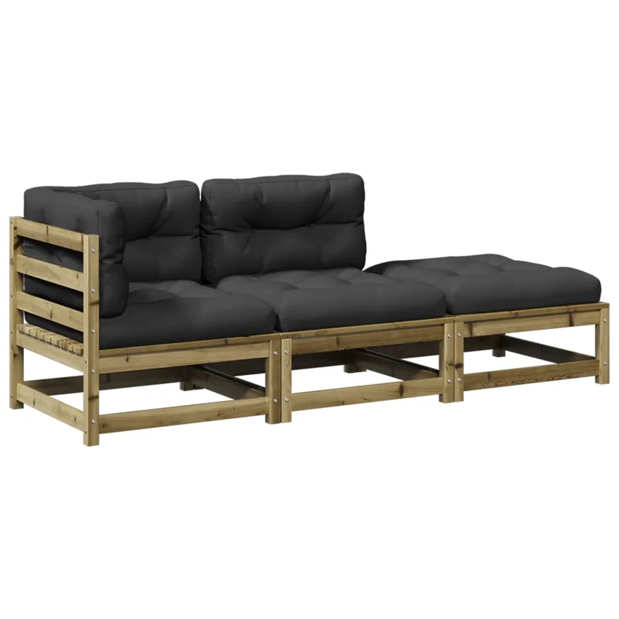 Salon de jardin 3 pcs avec coussins bois de pin imprégné - 2