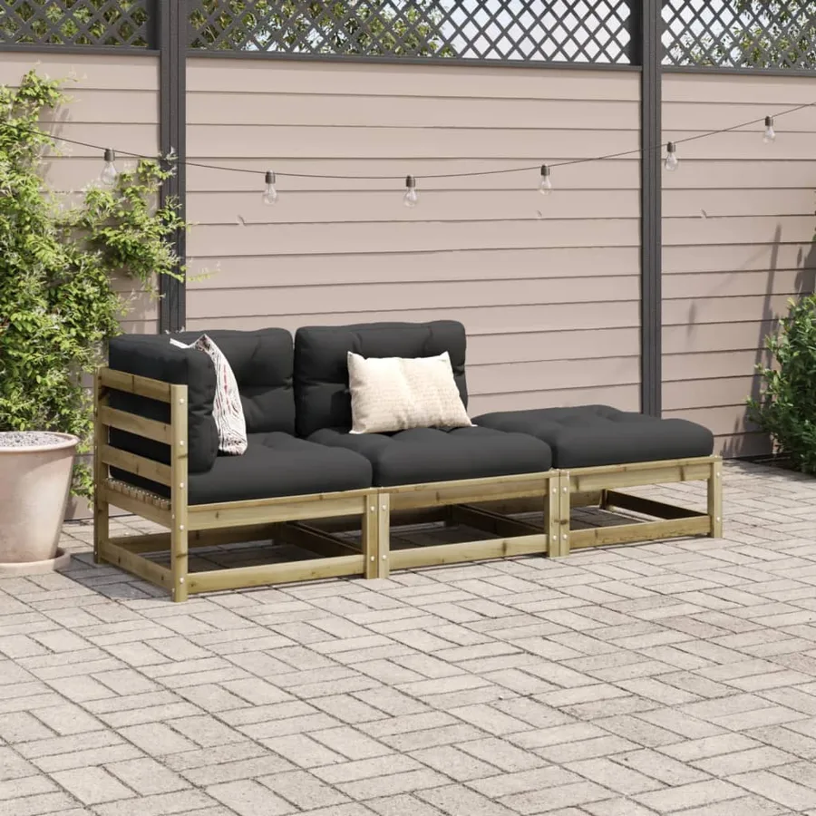 Salon de jardin 3 pcs avec coussins bois de pin imprégné - 3