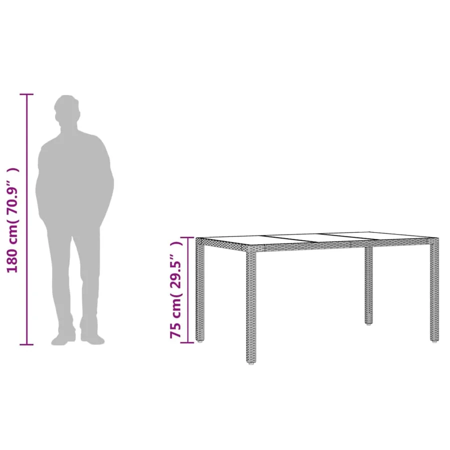 Table de jardin dessus en verre Gris 150x90x75cm Résine tressée - 10