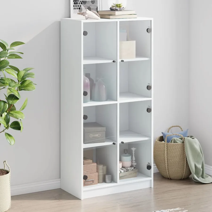 Buffet haut avec portes blanc 68x37x142 cm bois d'ingénierie