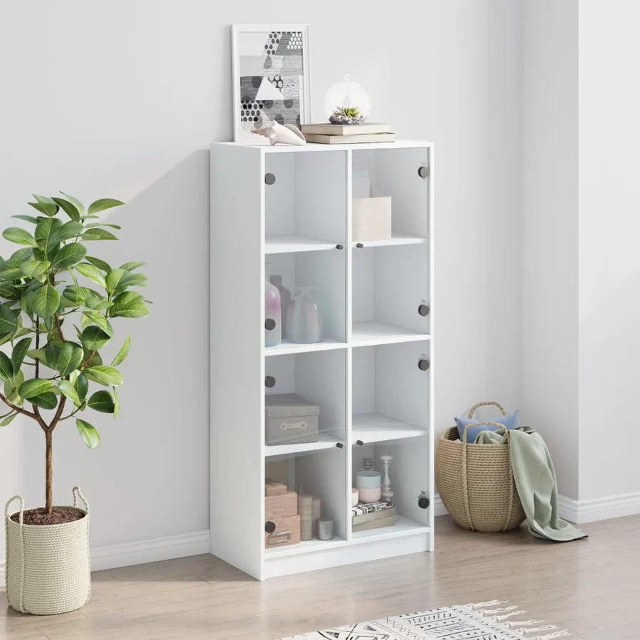 Buffet haut avec portes blanc 68x37x142 cm bois d'ingénierie - 3