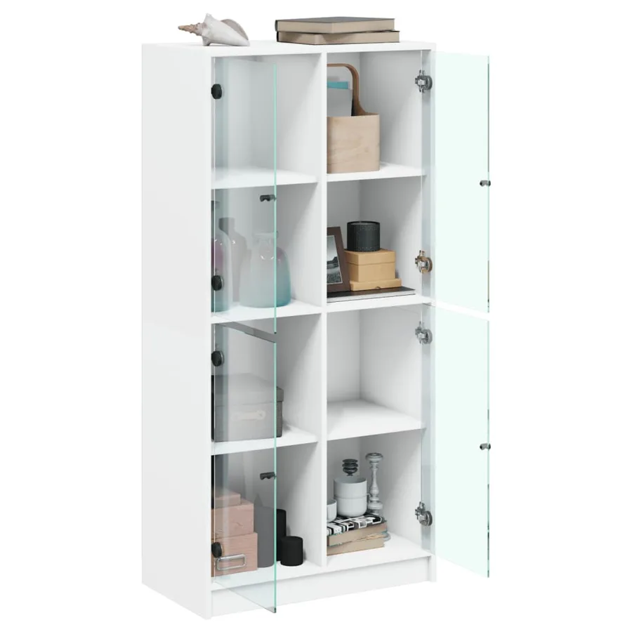 Buffet haut avec portes blanc 68x37x142 cm bois d'ingénierie - 4