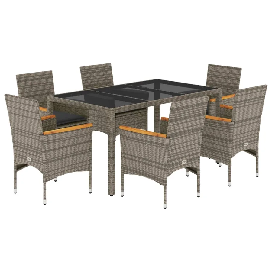 Ensemble à manger de jardin et coussins 7 pcs gris rotin verre - 2