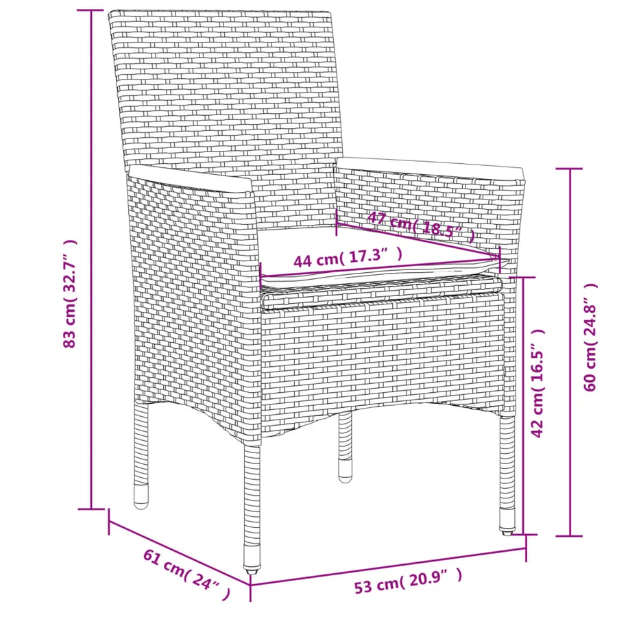Ensemble à manger de jardin et coussins 7 pcs gris rotin verre - 8