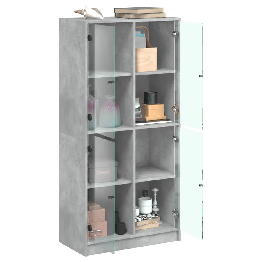 Buffet haut avec portes gris béton 68x37x142 cm bois ingénierie - 4