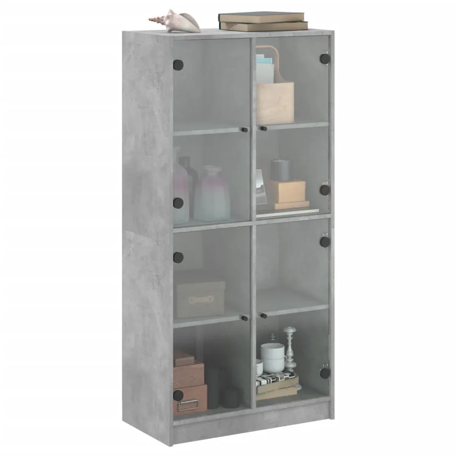 Buffet haut avec portes gris béton 68x37x142 cm bois ingénierie - 5
