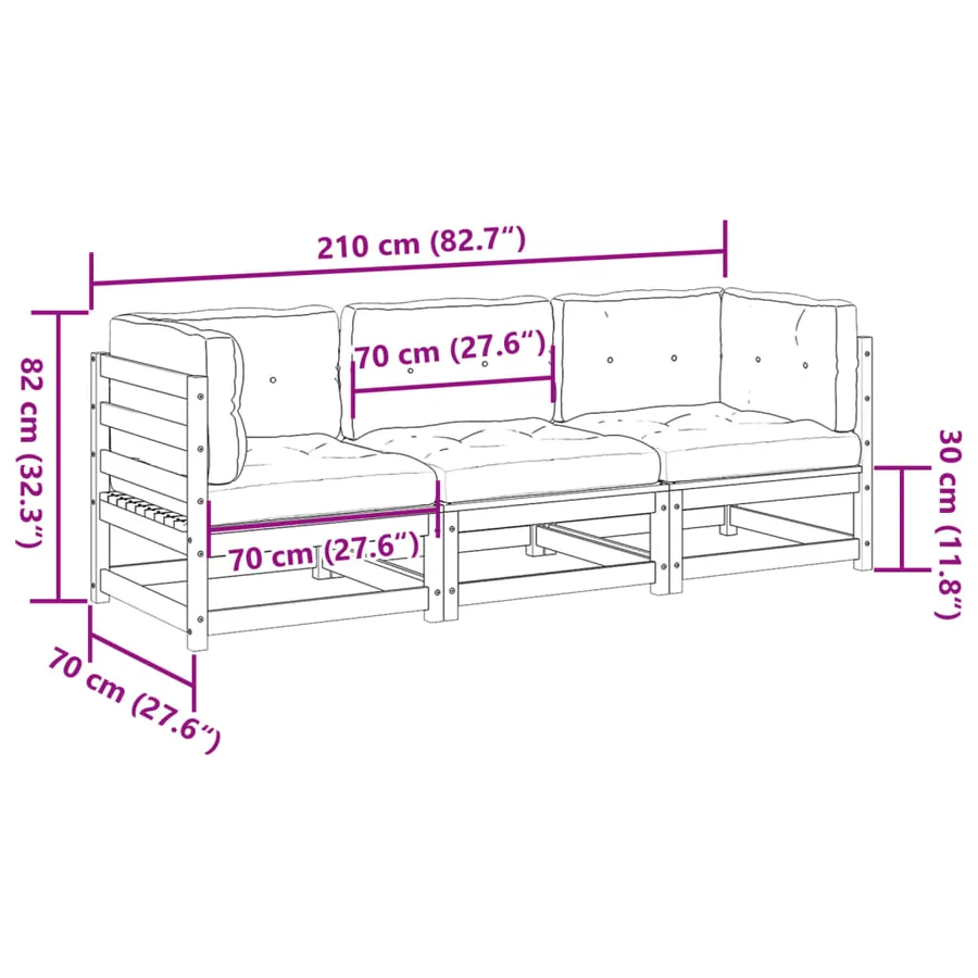 Salon de jardin 3 pcs avec coussins bois de pin massif - 10