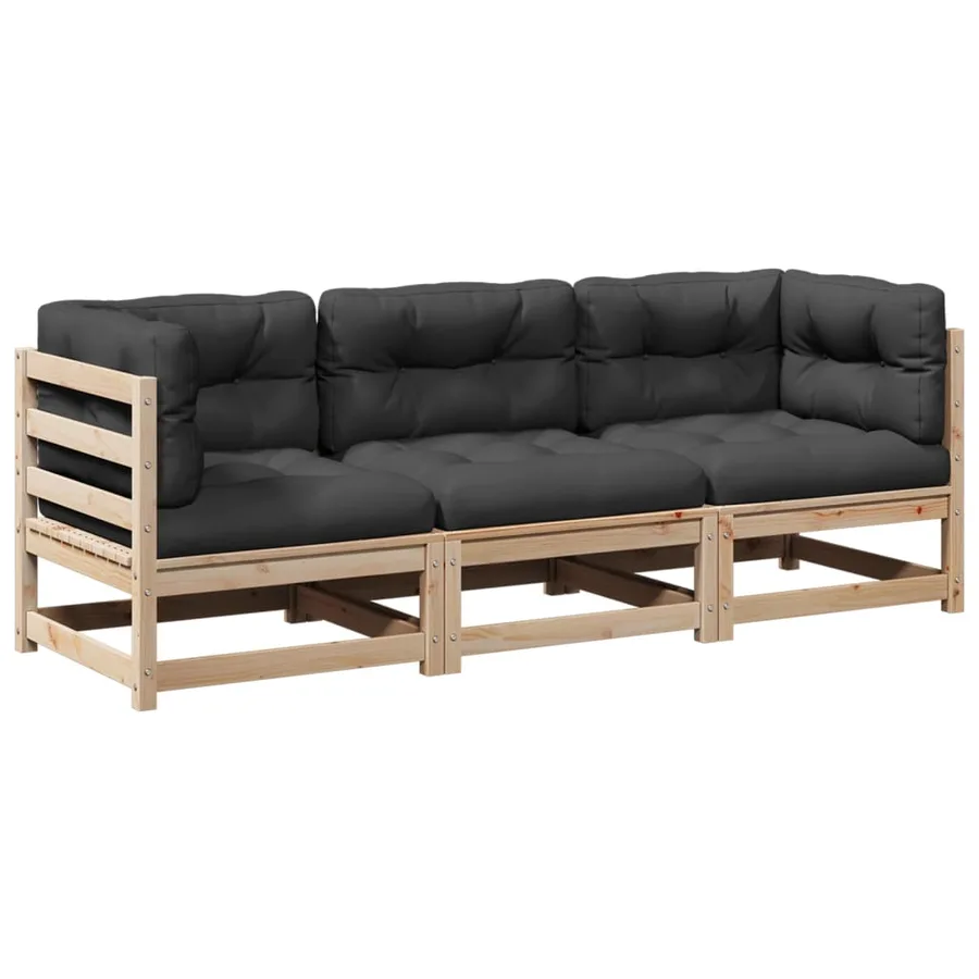 Salon de jardin 3 pcs avec coussins bois de pin massif - 2