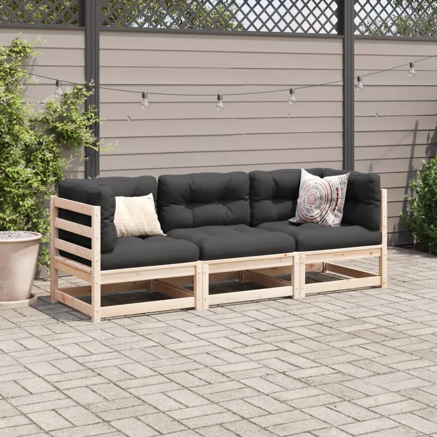 Salon de jardin 3 pcs avec coussins bois de pin massif - 3