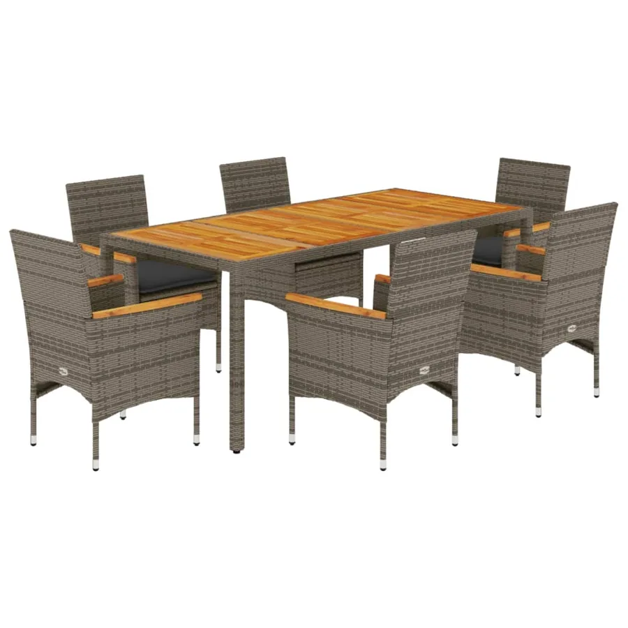 Ensemble à manger de jardin et coussins 7 pcs gris rotin acacia - 2