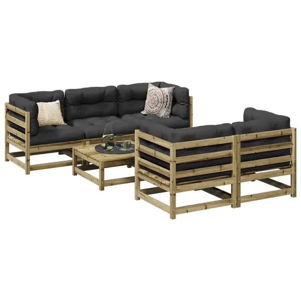 Salon de jardin 6 pcs bois de pin imprégné
