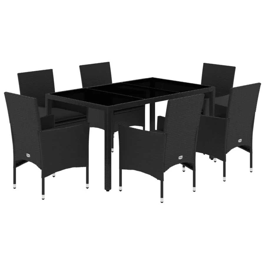 Ensemble à manger de jardin et coussins 7 pcs noir rotin acacia - 2
