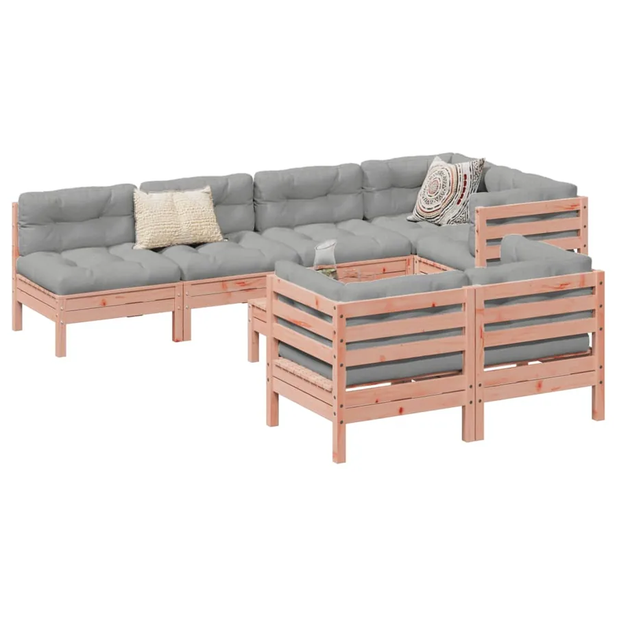 Salon de jardin 8 pcs avec coussins sapin douglas solide
