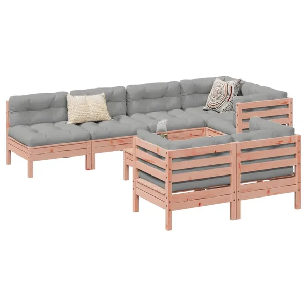 Salon de jardin 8 pcs avec coussins sapin douglas solide