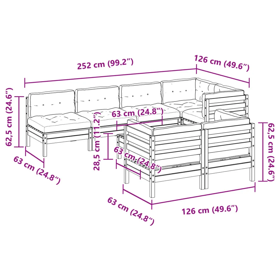 Salon de jardin 8 pcs avec coussins sapin douglas solide - 11