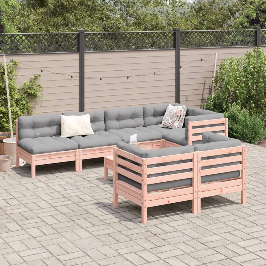 Salon de jardin 8 pcs avec coussins sapin douglas solide - 3