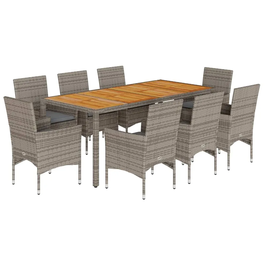 Ensemble à manger de jardin et coussins 9 pcs gris rotin acacia - 2