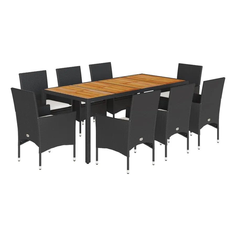 Ensemble à manger de jardin et coussins 9 pcs noir rotin acacia - 2